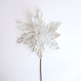 14" White Silver Poinsettia Stem Set of 6