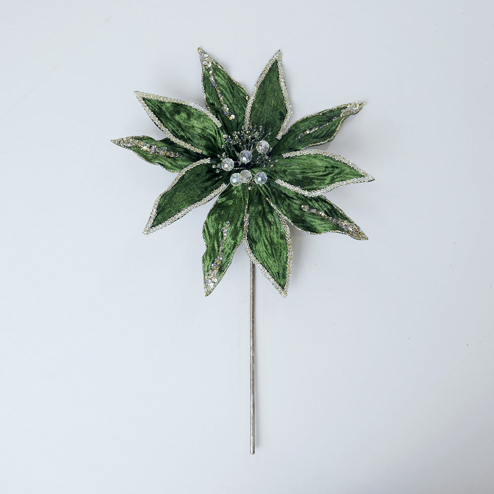 14" Green Poinsettia Stem Set of 6