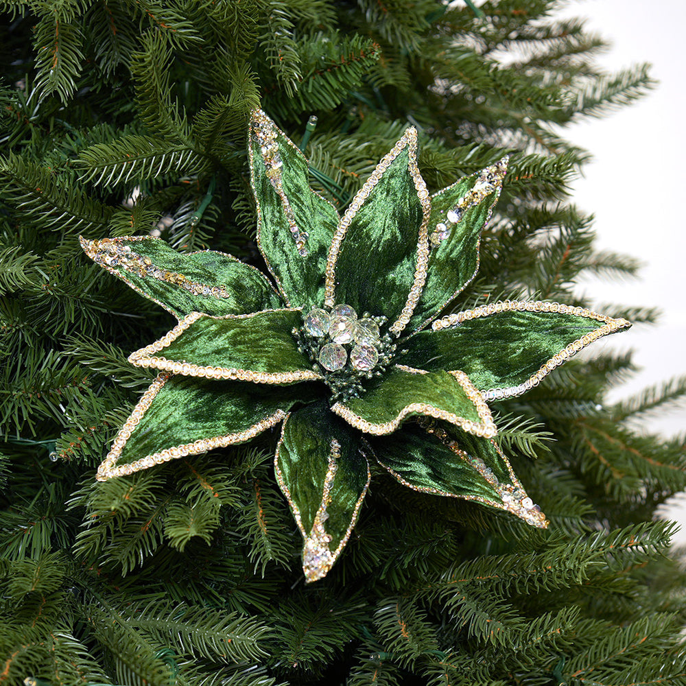 14" Green Poinsettia Stem Set of 6