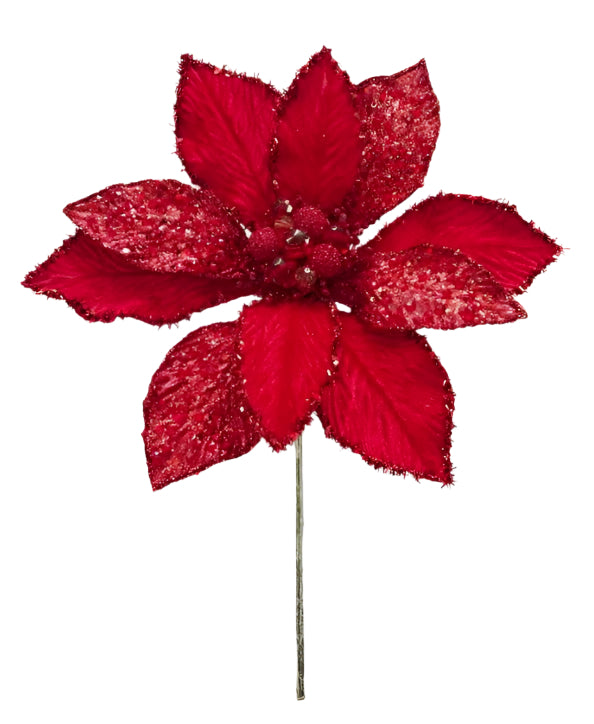 15" Red Poinsettia Stem Set Of 6