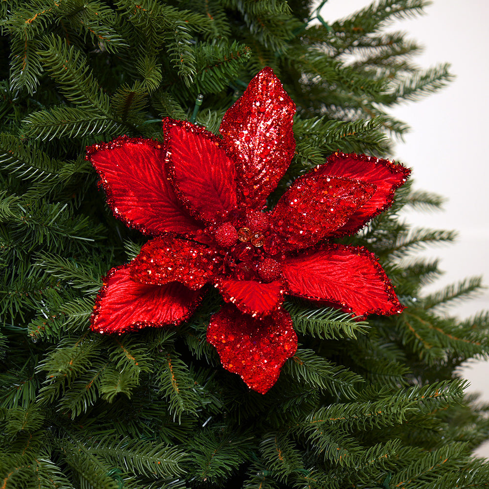 15" Red Poinsettia Stem Set Of 6