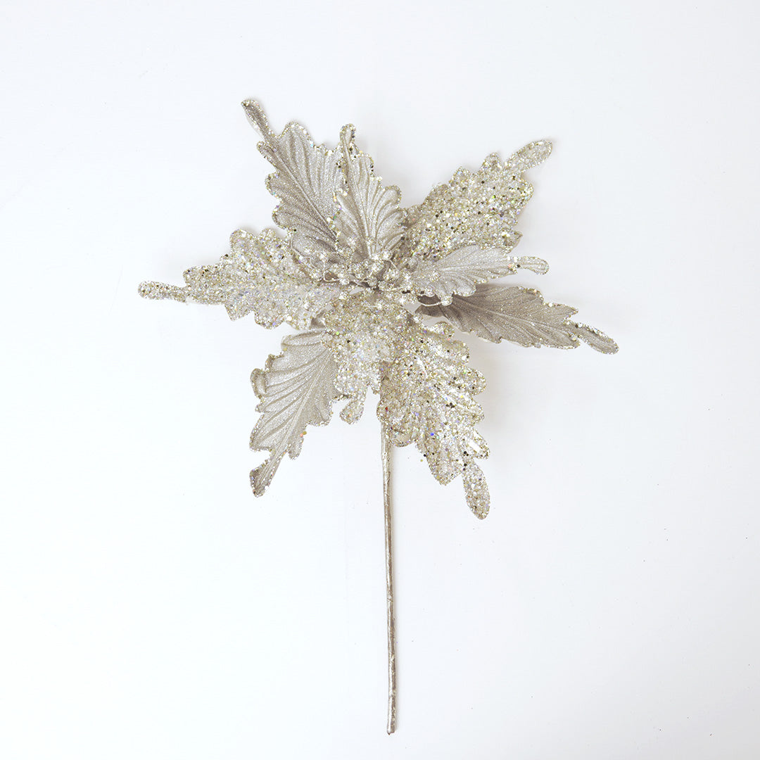 18" Platinum Poinsettia Clip Set Of 6