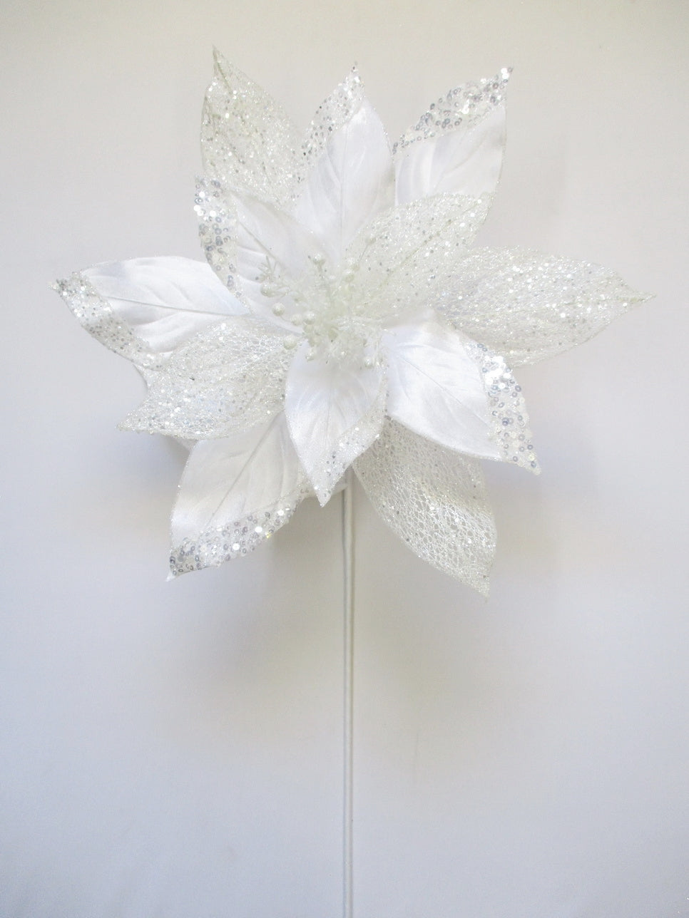 Juego de 6 poinsettias de terciopelo blanco de 29"