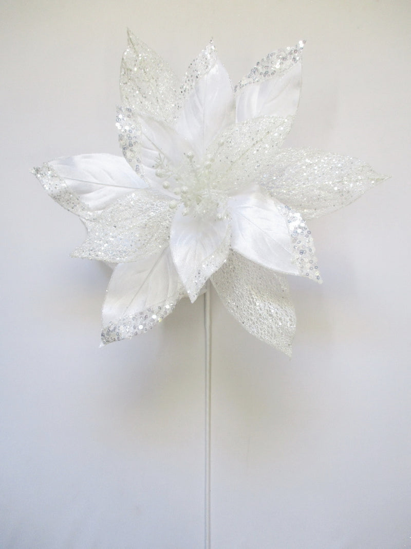Juego de 6 poinsettias de terciopelo blanco de 29"