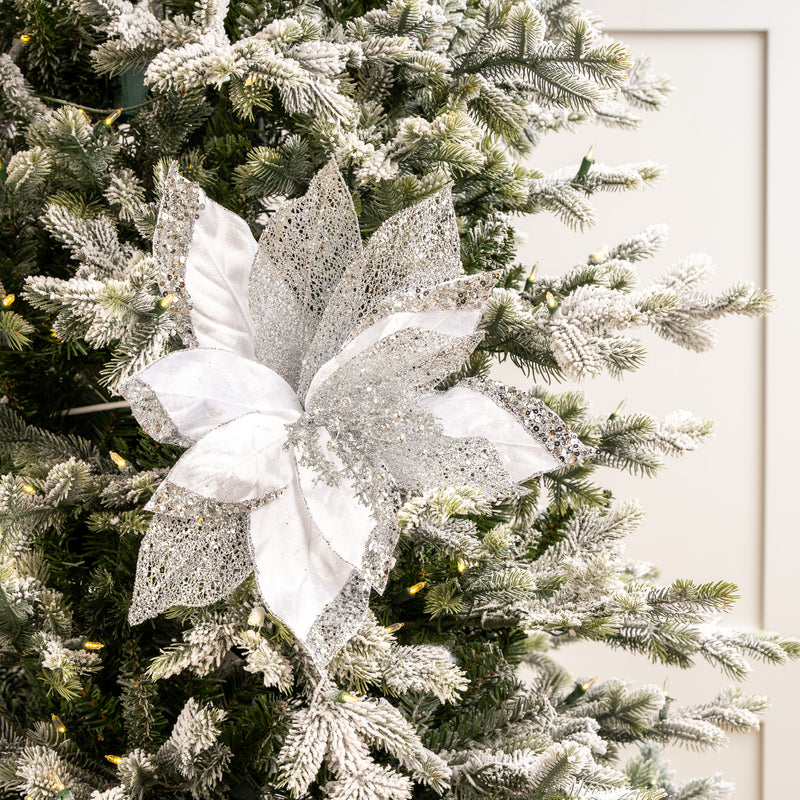 Juego de 6 poinsettias de terciopelo blanco de 29"