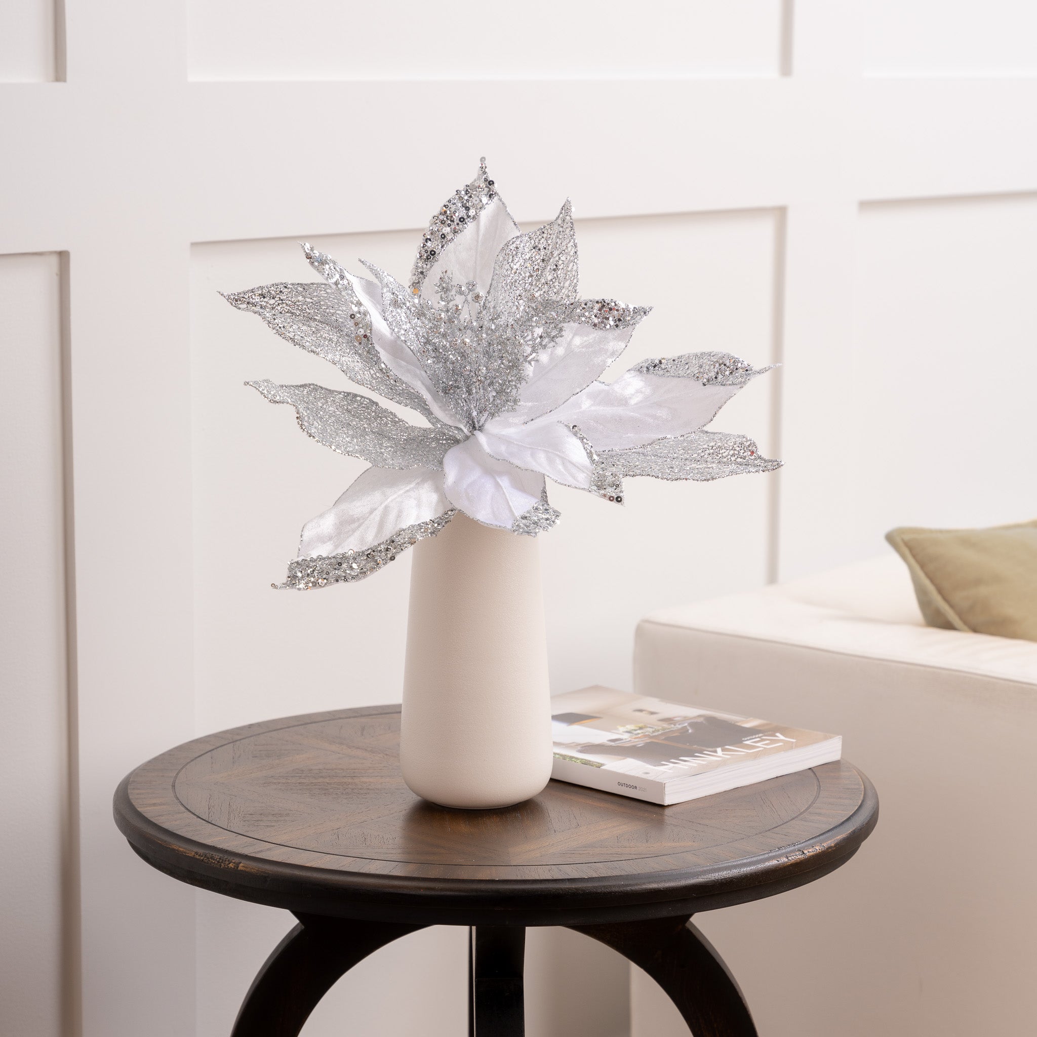 29" White Velvet Poinsettia Set Of 6