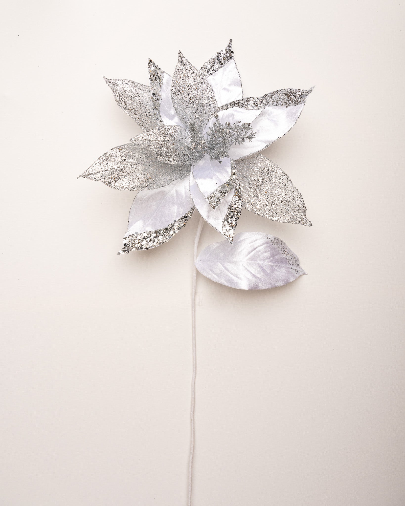 29" White Velvet Poinsettia Set Of 6