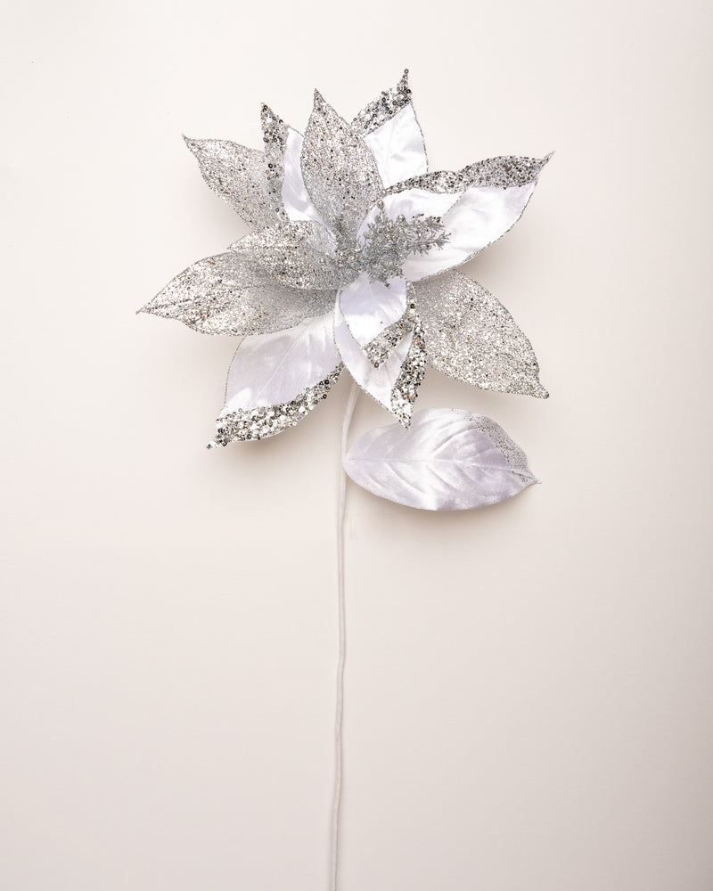Juego de 6 poinsettias de terciopelo blanco de 29"