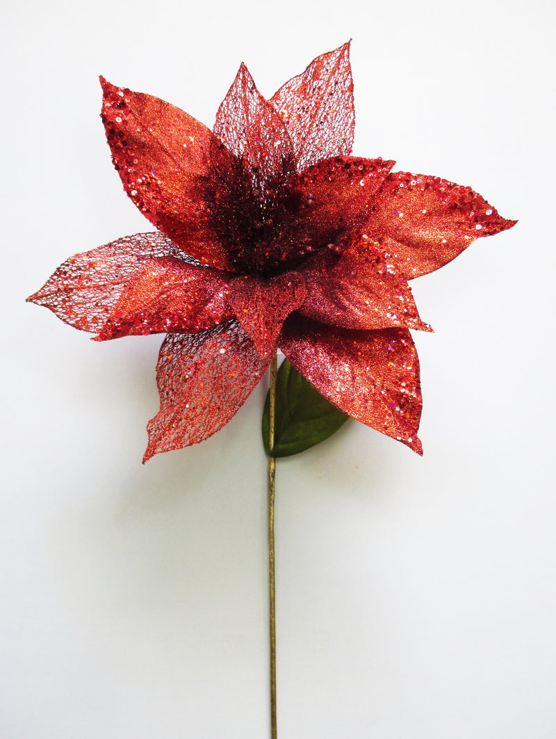 Juego de 6 poinsettias de terciopelo blanco de 29"