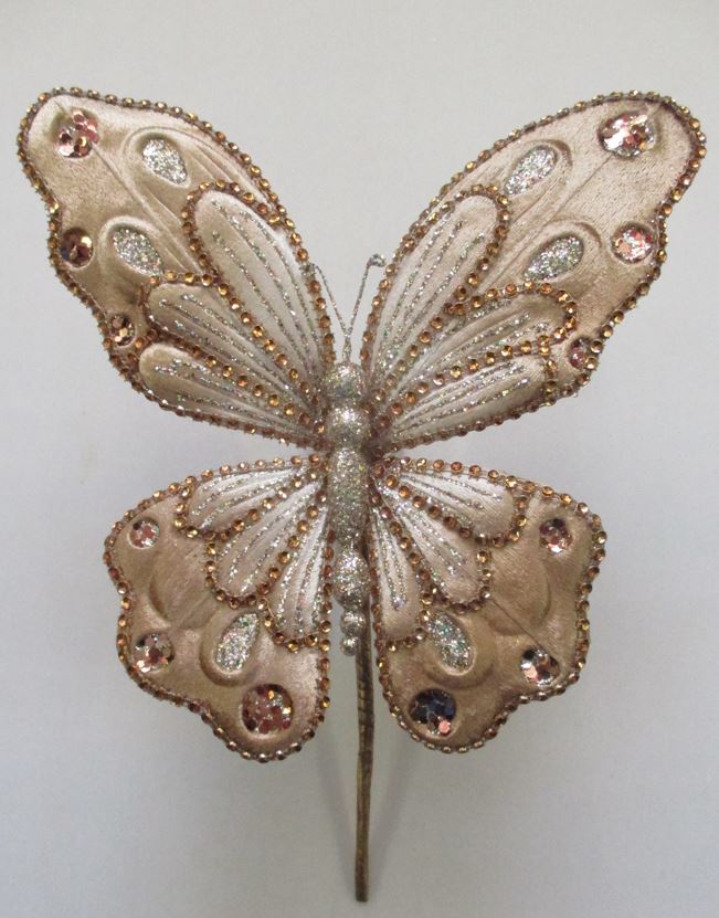 9" Cappucino Glitter Butterfly Pick Set Of 6