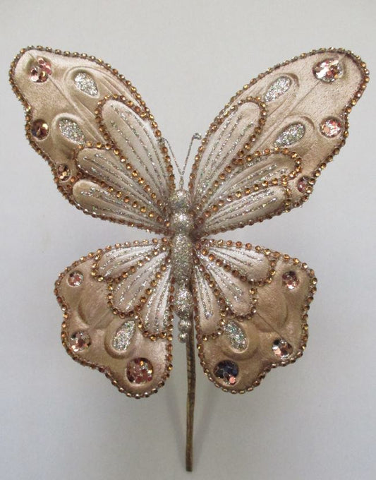 Juego de 6 varas decorativas de mariposa color capuchino con purpurina de 22,8 cm