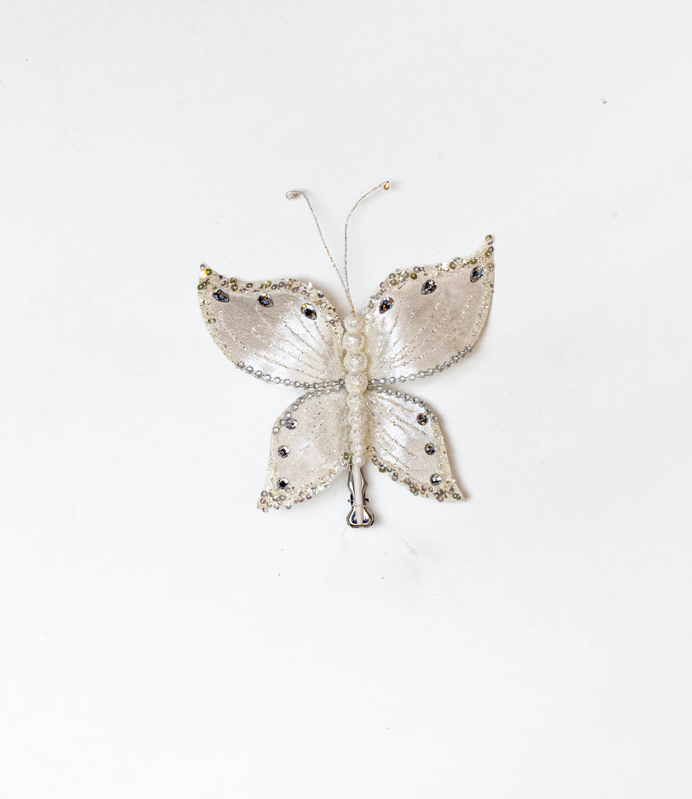 8" White Gem Butterfly Clip Set Of 6