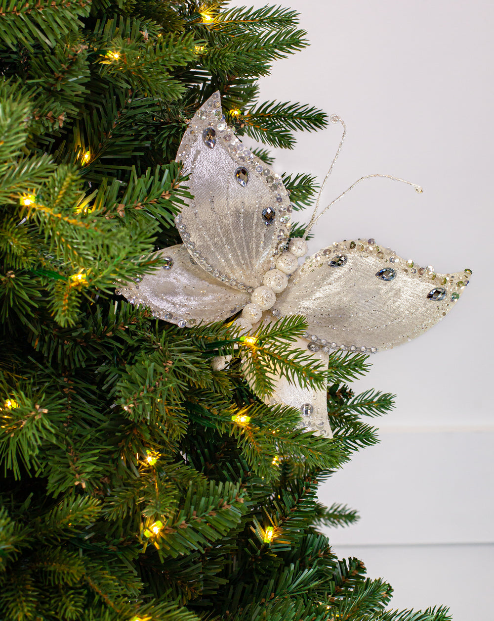 8" White Gem Butterfly Clip Set Of 6