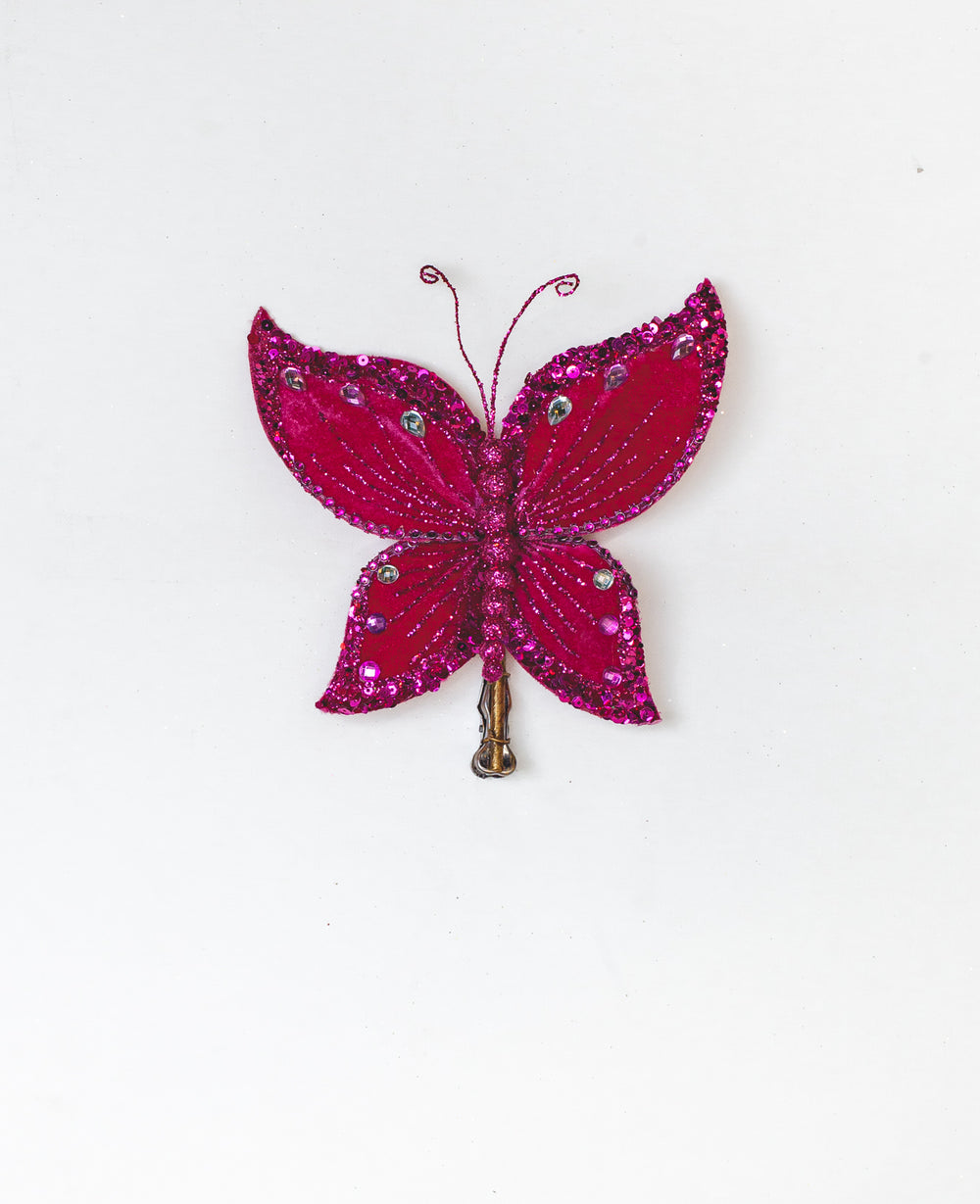 8" Hot Pink Gem Butterfly Clip Set Of 6