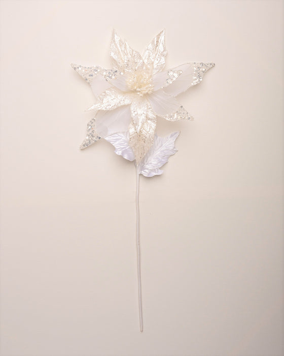 23" White Sheer Poinsettia Set Of 6