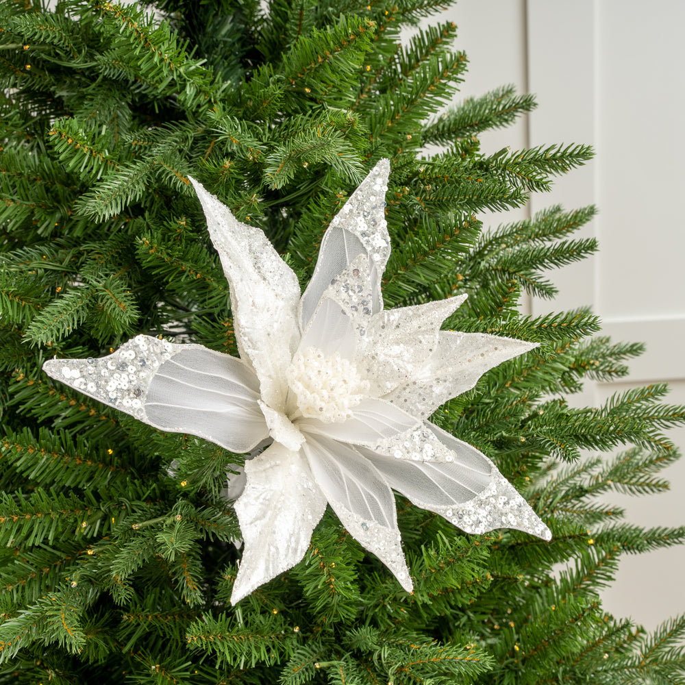 23" White Sheer Poinsettia Set Of 6