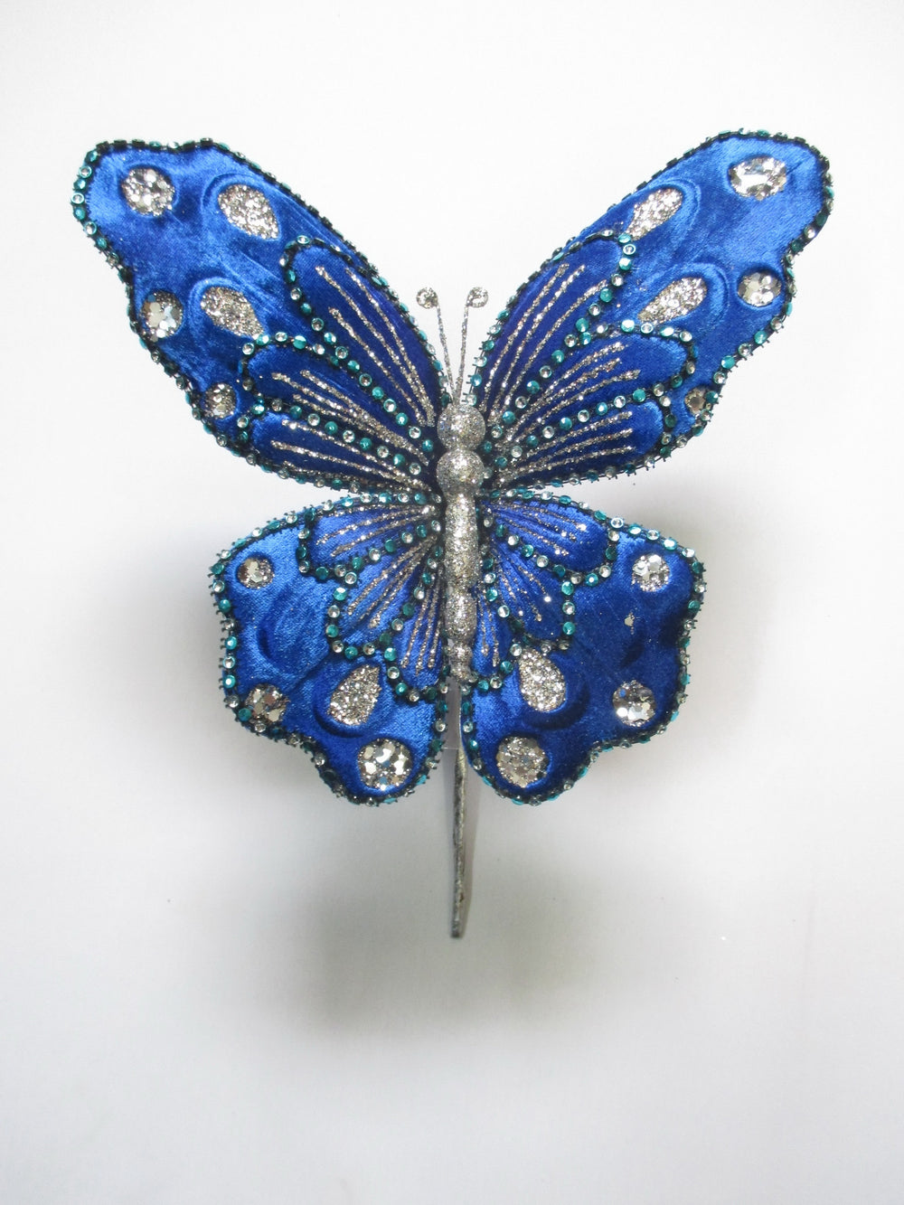 9" Blue Glitter Butterfly Pick Set Of 6