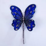 9" Blue Glitter Butterfly Pick Set Of 6