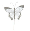 9" Silver Glitter Jewel Butterfly Pick Set Of 6
