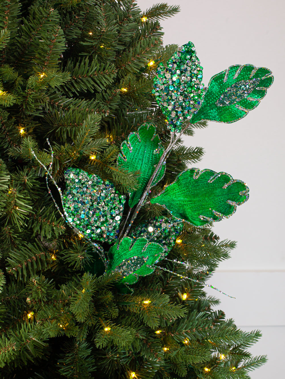 25" Sequin Leaf Branch Set Of 6