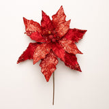 14" Red Glitter Poinsettia Pick Set Of 6
