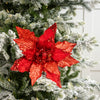 14" Red Glitter Poinsettia Pick Set Of 6