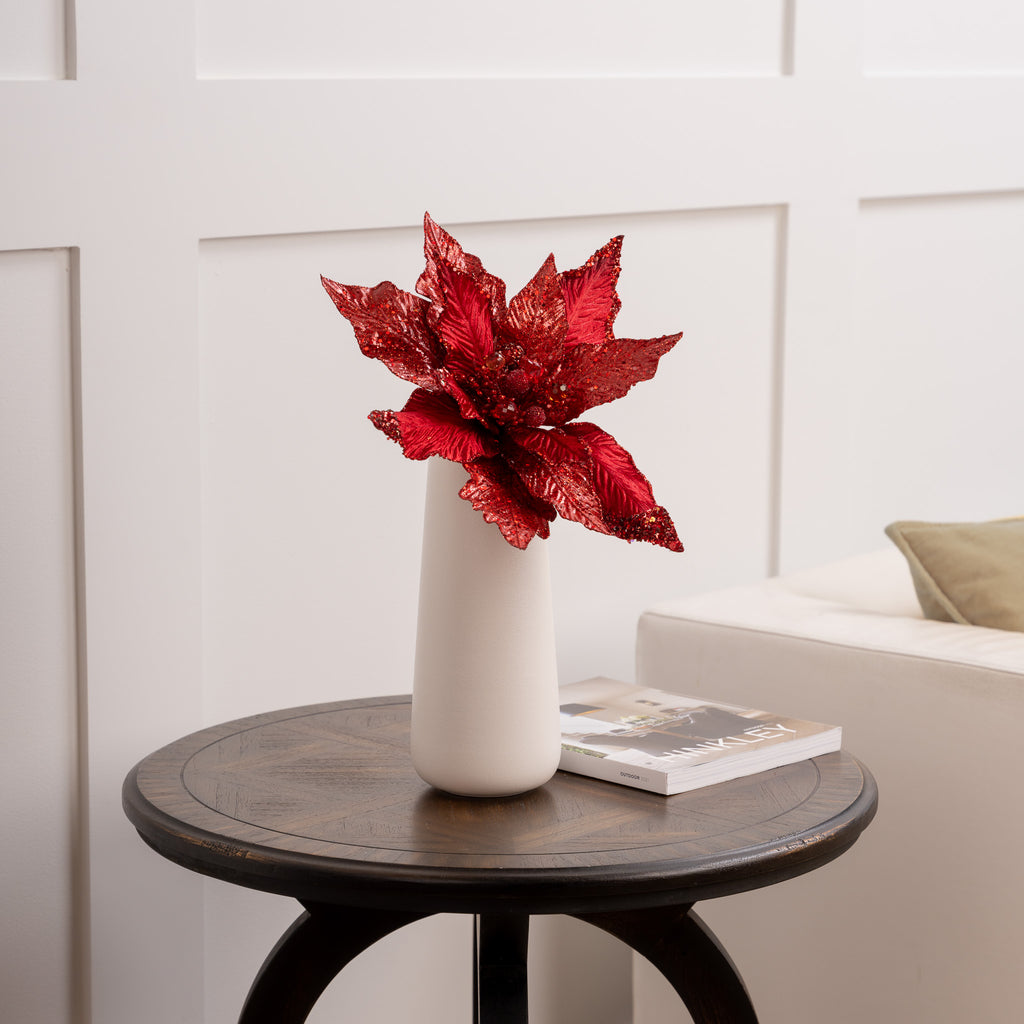 14" Red Glitter Poinsettia Pick Set Of 6