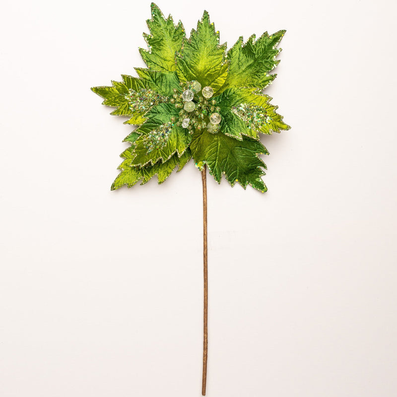Juego de 6 tallos de flor de pascua con joyas verdes de 17"
