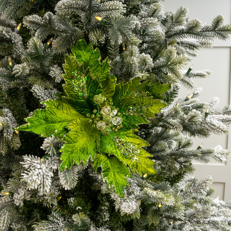 Juego de 6 tallos de flor de pascua con joyas verdes de 17"