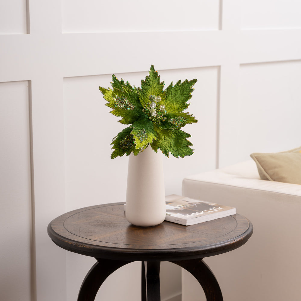 17" Green Jeweled Poinsettia Stem Set Of 6