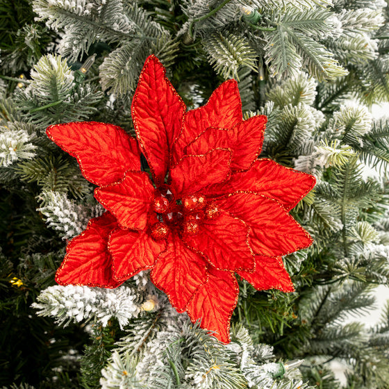 Juego de 6 púas de terciopelo de Poinsettia de 9"