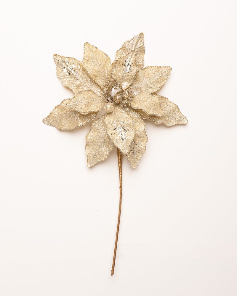 Juego de 6 poinsettias con purpurina de 12"