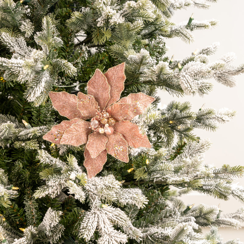 Juego de 6 poinsettias con purpurina de 12"