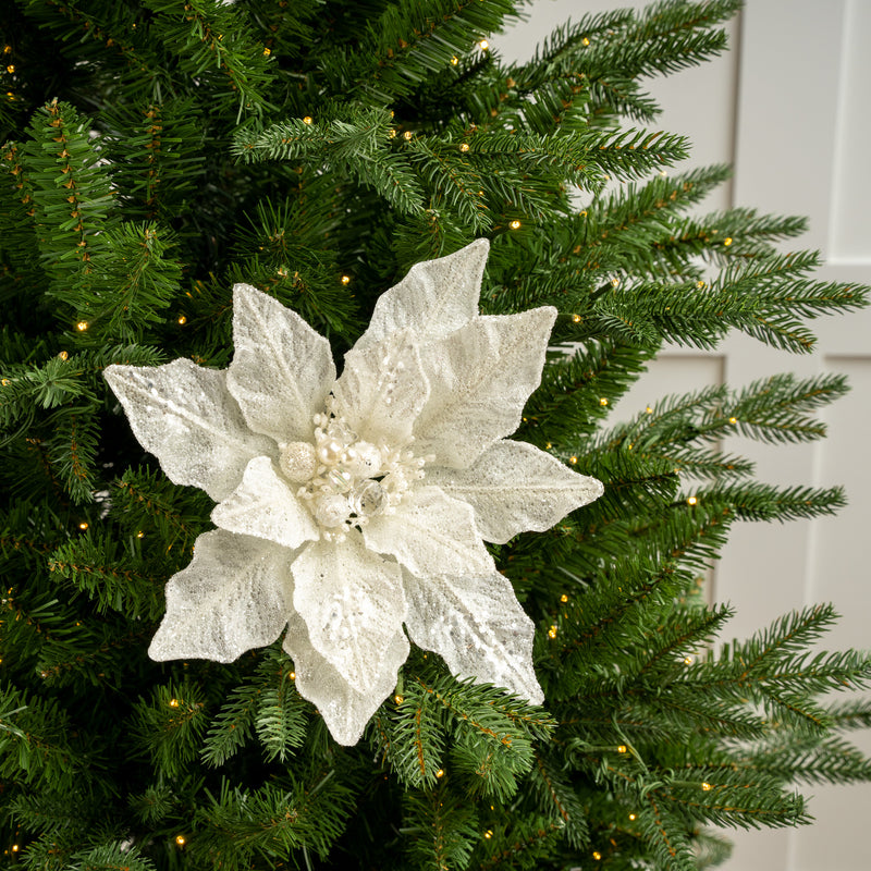 Juego de 6 poinsettias con purpurina de 12"