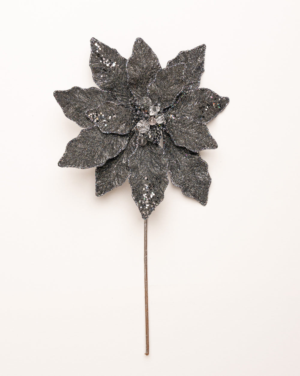 12" Black Glitter Poinsettia Set Of 6