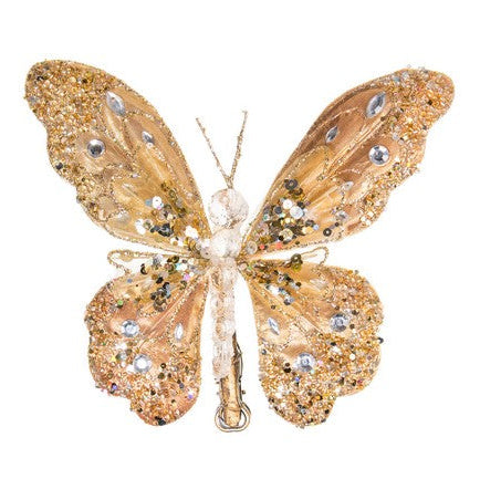 9" Gold Gem Butterfly Clip Set Of 6
