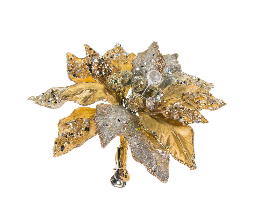 9" Gold & Platinum Poinsettia Clip Set Of 6