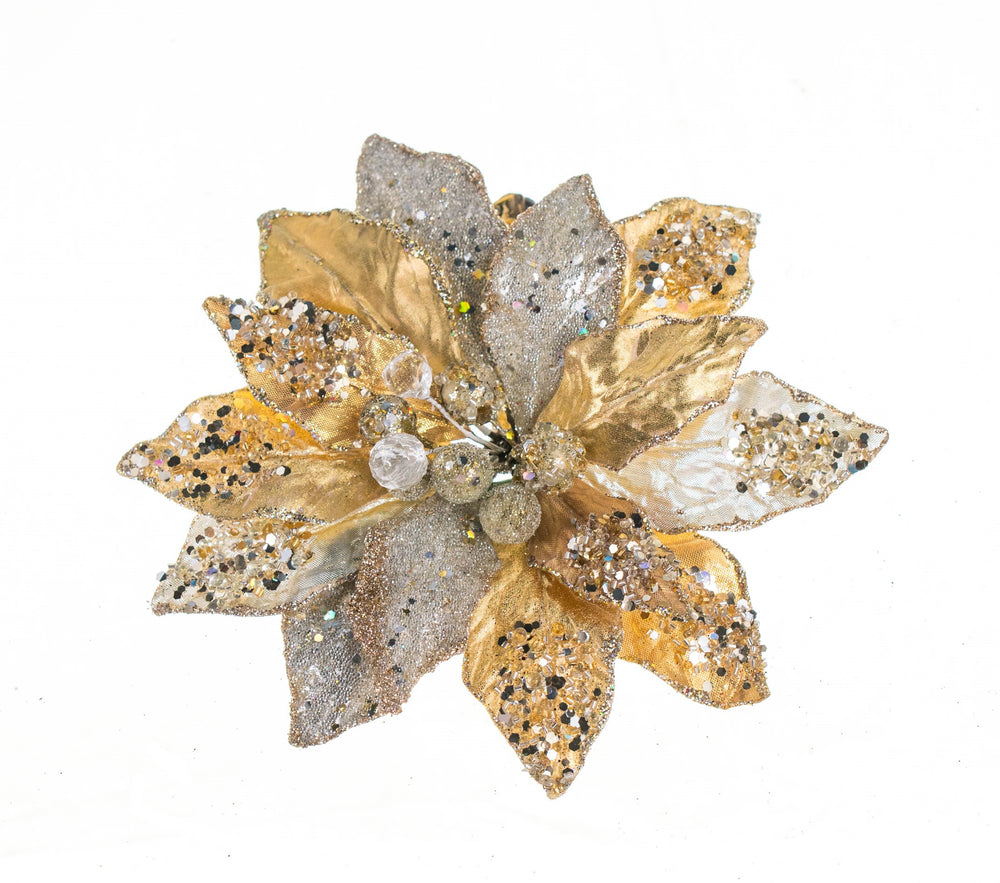 9" Gold & Platinum Poinsettia Clip Set Of 6