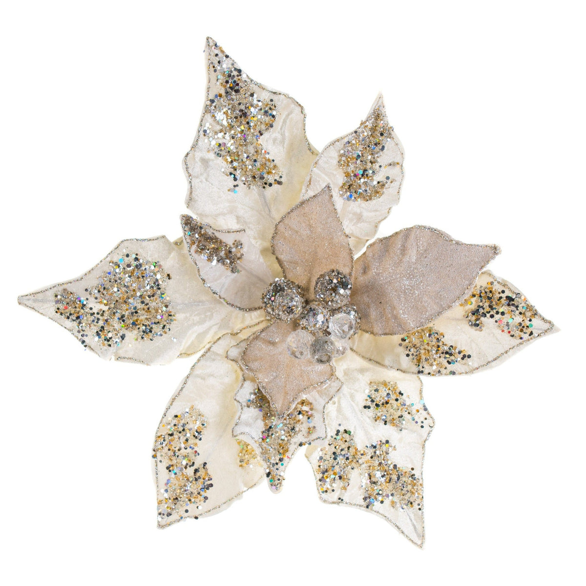 Juego de 2 poinsettias gigantes de color marfil de 20"