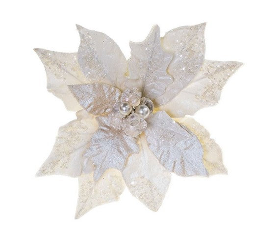 20" Pearl Poinsettia Stem Set Of 2