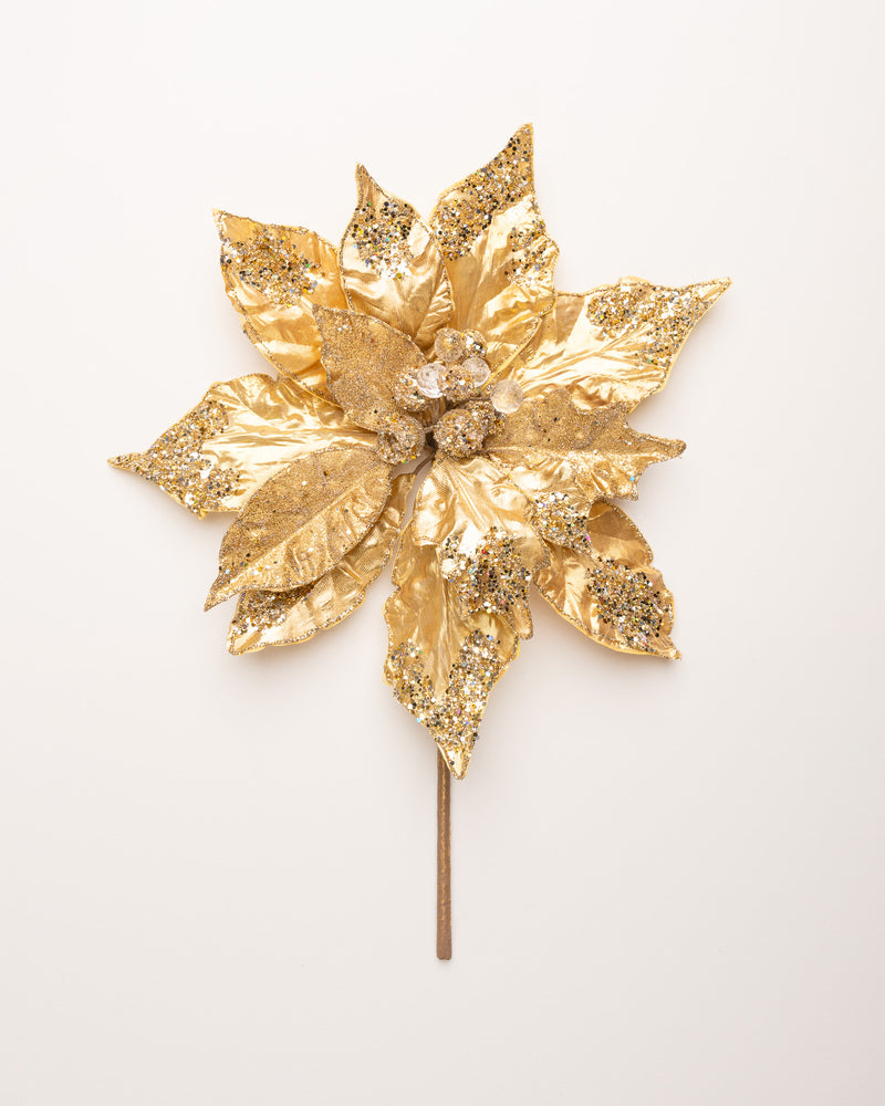 20" Gold Poinsettia Stem Set Of 2