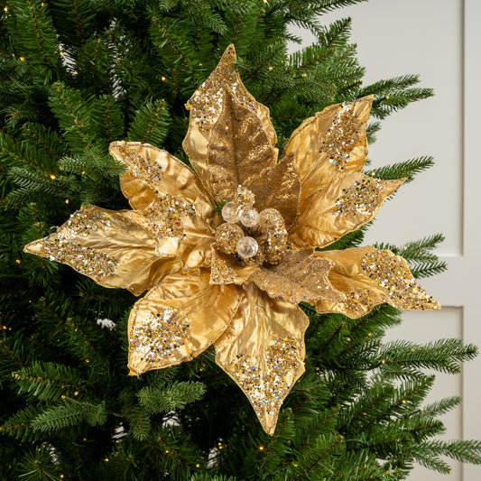 20" Gold Poinsettia Stem Set Of 2