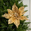 20" Gold Poinsettia Stem Set Of 2