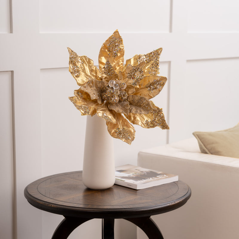 20" Gold Poinsettia Stem Set Of 2