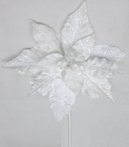 20" White Giant Poinsettia Stem Set Of 2