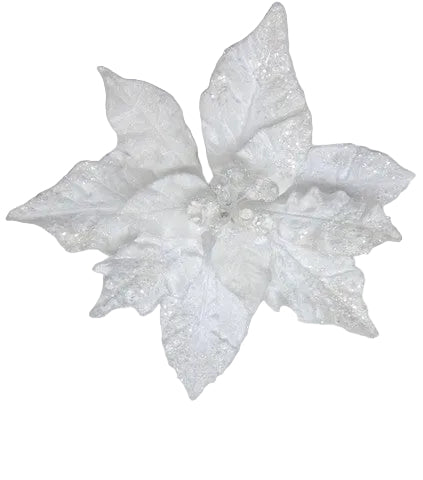 20" White Giant Poinsettia Stem Set Of 2