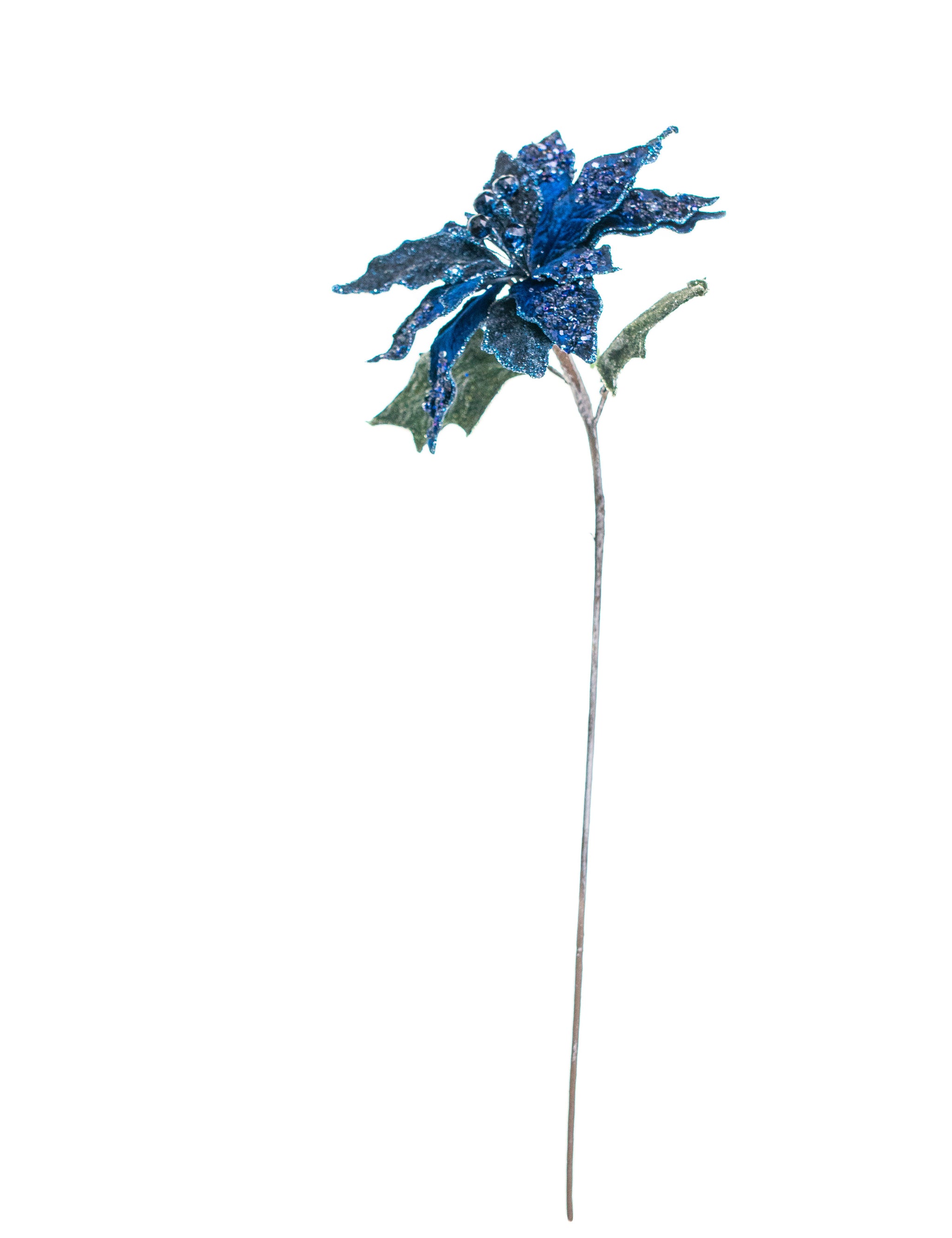 12 Blue Poinsettia Pick Set Of 6