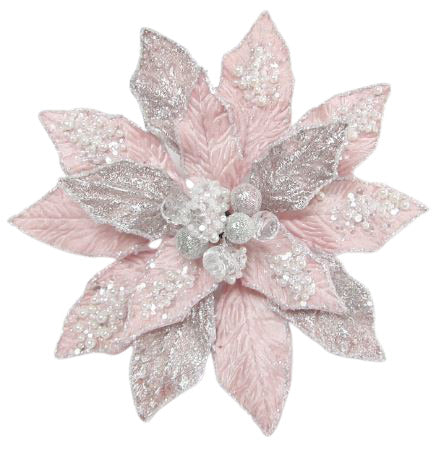 Juego de 6 clips de flor de pascua rosa de 9"