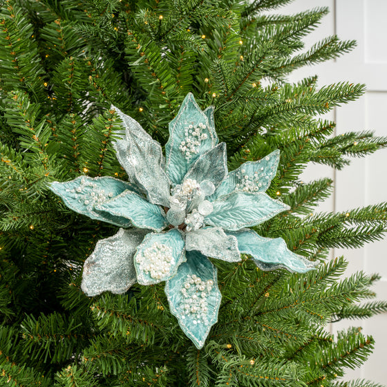 18" Poinsettia Stem With Leaves Set Of 6