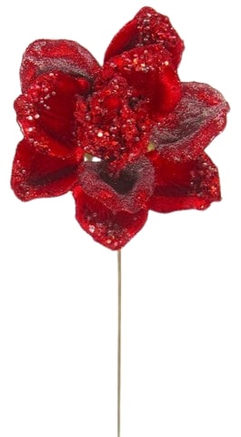 18" Christmas Red Rose Set Of 6